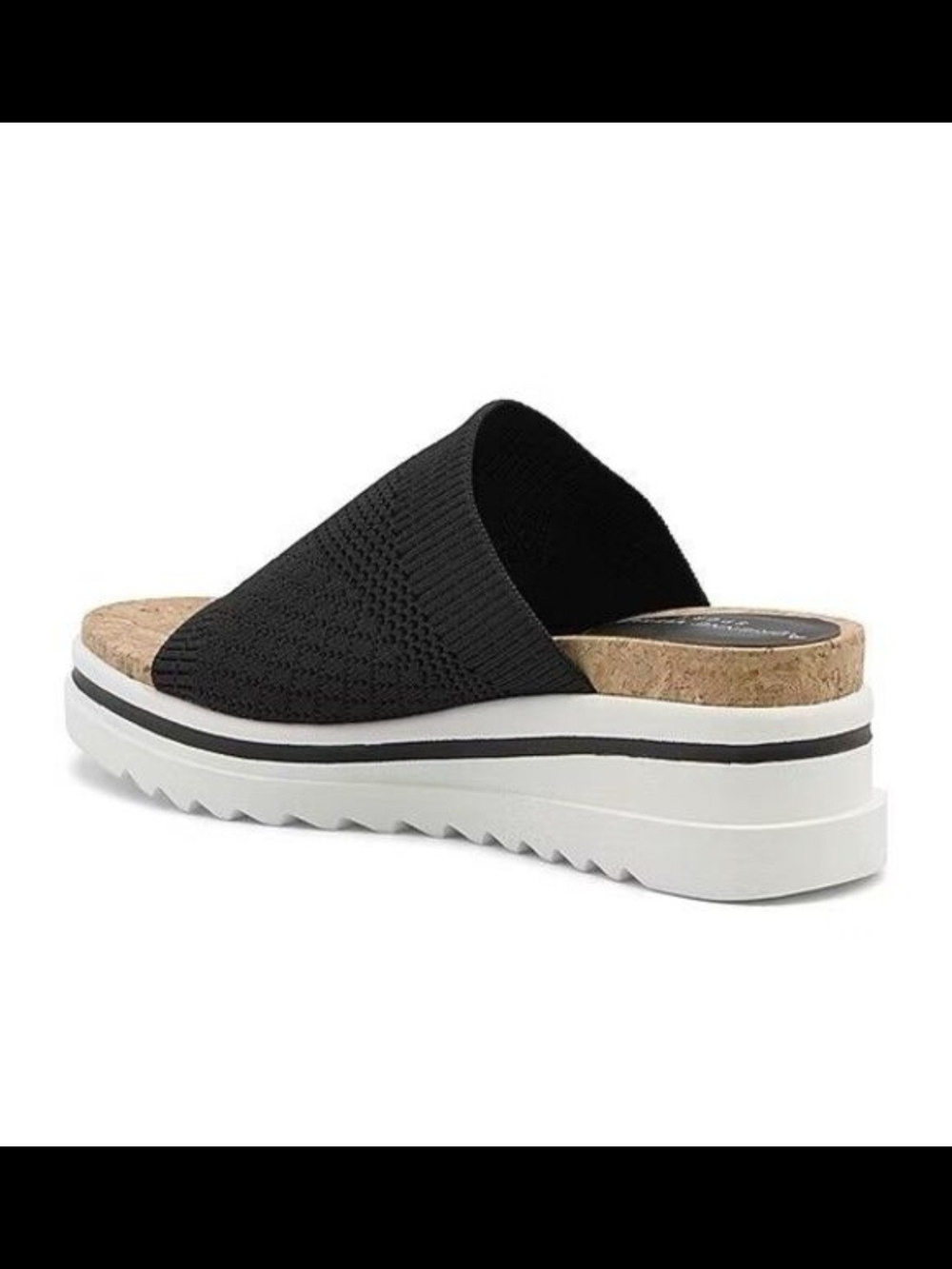 Adrienne Vittadini Sport Black Knit  Cork Platform Slide In Sandals, Size 9.5